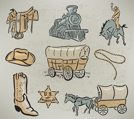 Cowboy Themed - Covered Wagon, Sheriff's Badge, Train, Saddle