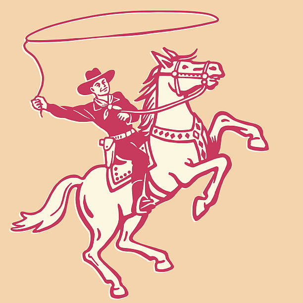 bildbanksillustrationer, clip art samt tecknat material och ikoner med cowboy throwing lasso on a horse - cowboy horse