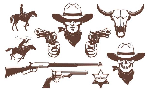 cowboy vahşi batı retro tasarım öğeleri - kovboy stock illustrations