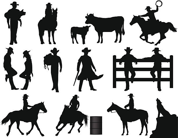 bildbanksillustrationer, clip art samt tecknat material och ikoner med cowboys - hinder häst