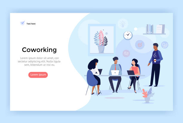 ilustrações de stock, clip art, desenhos animados e ícones de coworking space, business team concept illustration. - working office