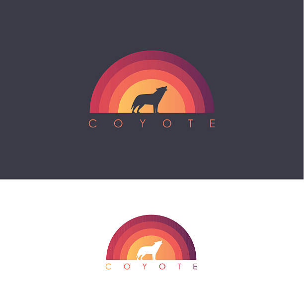 Coyote logo design mark- wolf howling on abstract colorful sunset Coyote logo design mark- wolf howling on abstract colorful sunset desert area icons stock illustrations