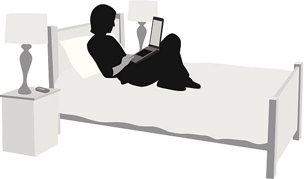 Cozy Laptop Vector Silhouette A-Digit bedroom silhouettes stock illustrations