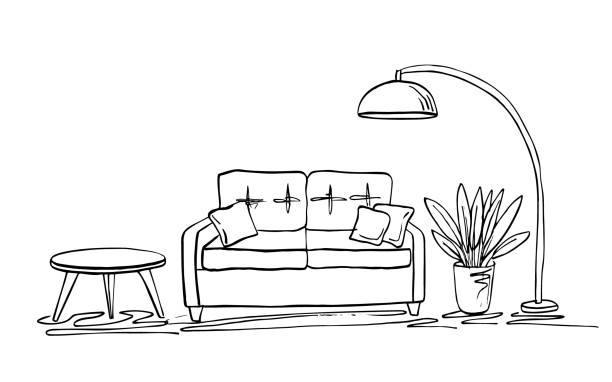 Best Black And White Living Room Illustrations, Royalty ...