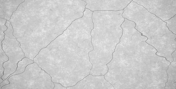 Crack gray concrete texture. Broken cement wall or floor background with cracks, scratches and chips. Horizontal stone grunge texture. 3d realistic vector illustration
