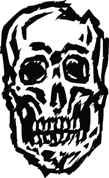 ilustraciones, imágenes clip art, dibujos animados e iconos de stock de ilustración de vector cráneo spooky se agrietó. género de terror. - crumble