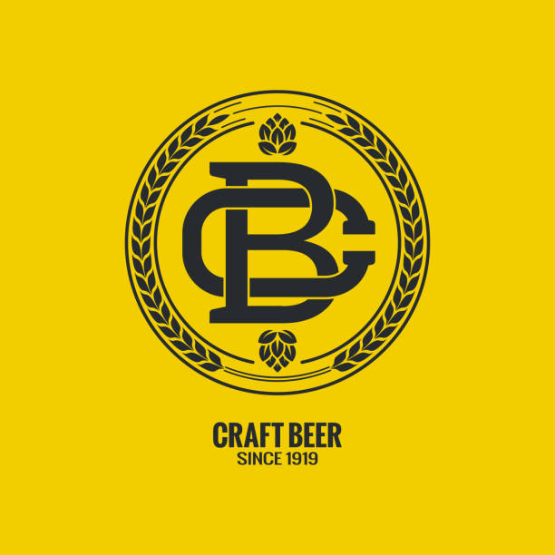 ilustrações, clipart, desenhos animados e ícones de cervejas artesanais logotipo sobre fundo amarelo - beer