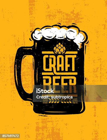 istock Craft Beer Mug With Foam Creative Lettering Composition On Rough Background 857497472