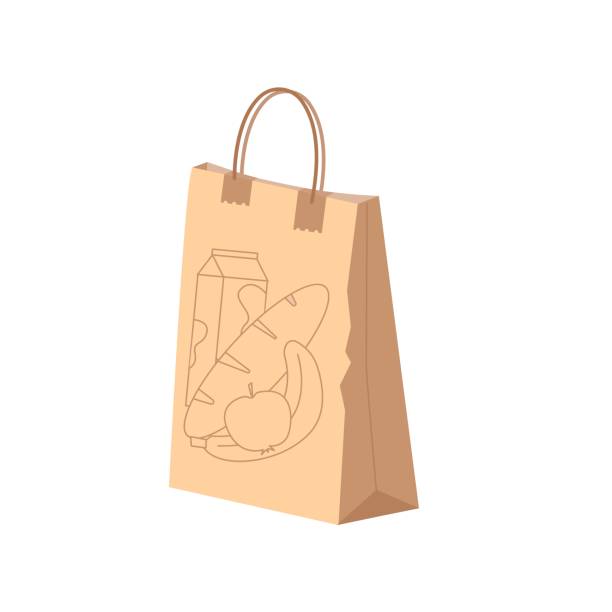 ilustrações de stock, clip art, desenhos animados e ícones de craft package with handle. vector illustration brown recycled paper shopping bag. white background. - paper bag craft