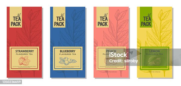 istock Craft Paper Bag with Flavoured Tea Labels Set 1350236659