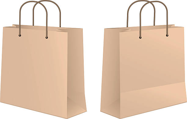 bildbanksillustrationer, clip art samt tecknat material och ikoner med craft paper shopping bag front and rear view - brown paper bag