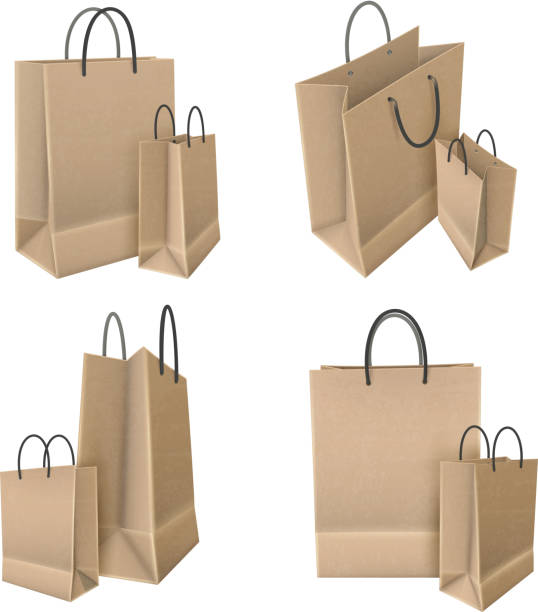 ilustrações de stock, clip art, desenhos animados e ícones de craft paper shopping bags - paper bag craft
