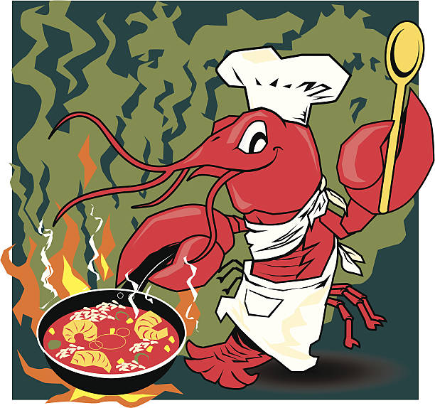 Crawfish Chef Crawfish chef cooking gumbo or jambalaya gumbo stock illustrations