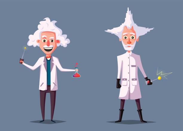 Crazy old scientist. Funny character. Cartoon vector illustration vector art illustration
