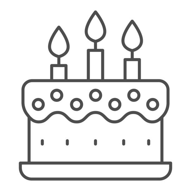 Cream cake with candles thin line icon, Birthday cupcake concept, dessert with three candles sign on white background, holiday cake icon in outline style for mobile, web design. Vector graphics. Cream cake with candles thin line icon, Birthday cupcake concept, dessert with three candles sign on white background, holiday cake icon in outline style for mobile, web design. Vector graphics anniversary symbols stock illustrations