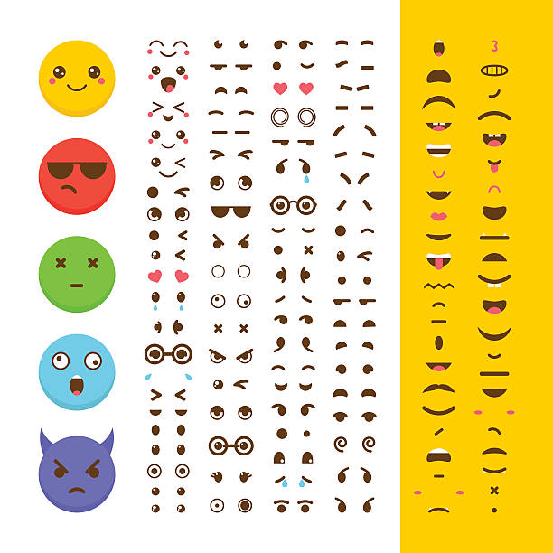 illustrazioni stock, clip art, cartoni animati e icone di tendenza di crea la tua emoticon. kawaii facce. emoji. avatar. carattere - kawaii