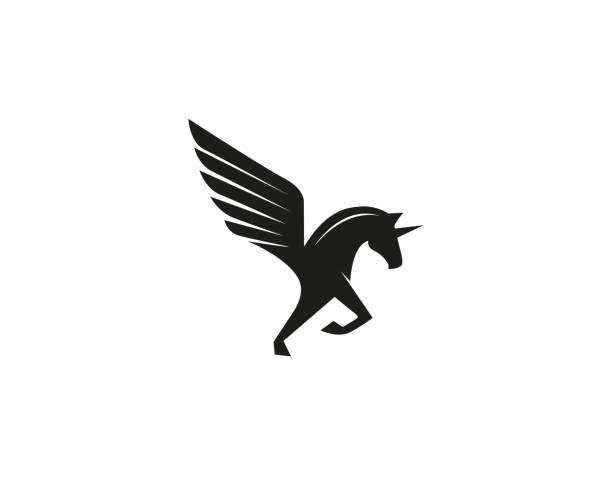 Creative Abstract Black Winged unicorn Logo Design Vector Symbol Illustration  pegasus stock illustrations