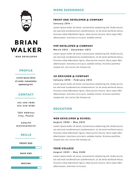 Creative and minimalistic personal vector resume / cv template Creative and minimalistic personal vector resume / cv template. business cv templates stock illustrations