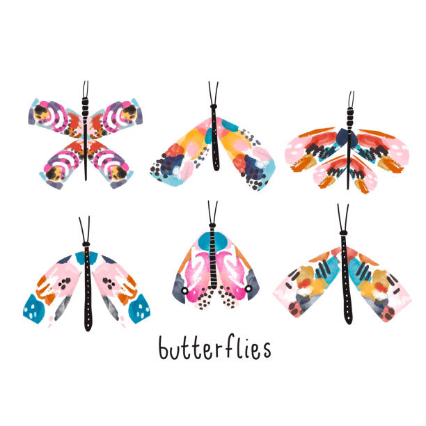 Creative artistic watercolor set of moths and butterflies. Vector illustration Creative artistic watercolor set of moths and butterflies. Vector illustration pink monarch butterfly stock illustrations
