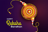 Creative beautiful Rakhi on gradient purple background for Raksha Bandhan Vector Illustration
