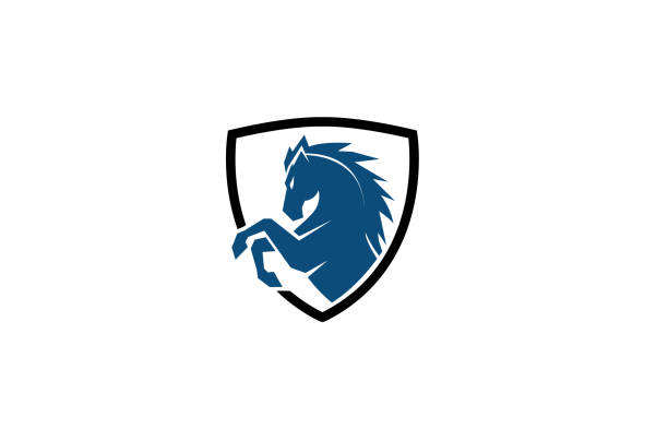 Creative Blue Horse Shield Logo Design Symbol Vector Illustration  mustang stock illustrations