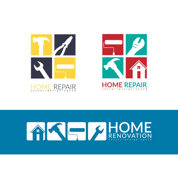 creative home repair concept, logo design template isolated on white background with space for your company text vector art illustration