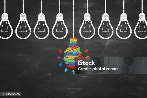 istock Creative Idea Concepts with Light Bulb on Chalkboard Background 1323587524