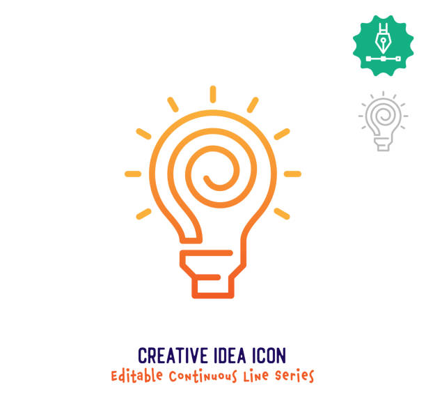 Creative Idea Continuous Line Editable Icon Creative idea vector icon illustration for logo, emblem or symbol use. Part of continuous one line minimalistic drawing series. Design elements with editable gradient stroke. entrepreneur icons stock illustrations