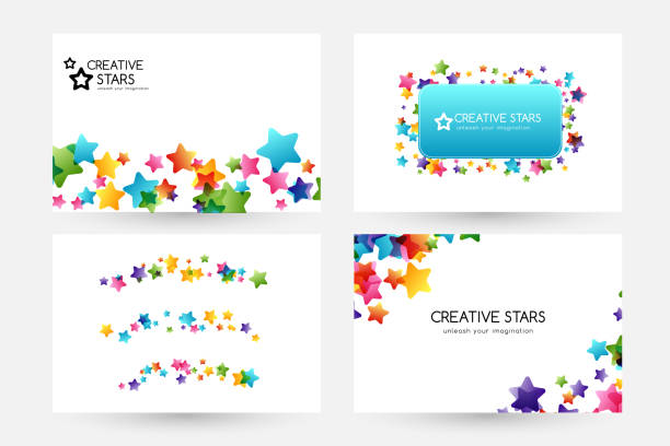 Creative kids vector cards with colorful stars Creative kids design collection. Vector cards with colorful stars,  decoration elements. Horizontal backgrounds, dividers and square frame. child borders stock illustrations