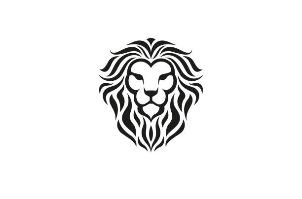 ilustrações, clipart, desenhos animados e ícones de logotipo da cabeça preta do leão criativo - leão