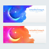 creative moon design islamic banners with colorful ink