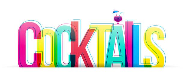 illustrazioni stock, clip art, cartoni animati e icone di tendenza di lettere creative sovrapposte della parola ''cocktails'' - aperitivo