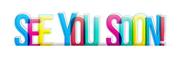 Creative overlapped letters of the ''See You Soon'' inscription Colorful letters isolated on a white background. Horizontal banner of header for the website. Vector illustration. looking stock illustrations