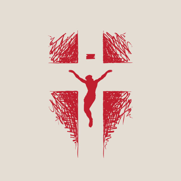 creative religious banner with Crucified Jesus Christ  drawing of the good friday stock illustrations