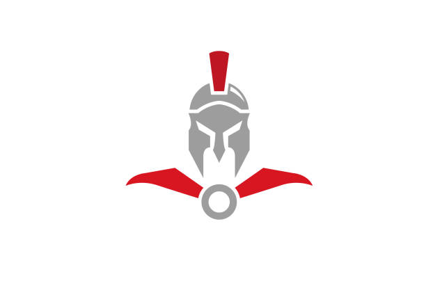 ilustraciones, imágenes clip art, dibujos animados e iconos de stock de ilustración del símbolo vectorial del diseño del logotipo del casco espartano creativo - warriors