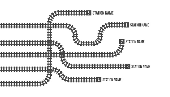 Creative vector illustration of railway station map, metro road infographic, train railroad route rail track, isolated on transparent background. Art design template. Abstract concept graphic element