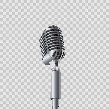 Creative vector illustration of retro vintage concert microphones on stand isolated on transparent background. Art design. Abstract concept graphic music element