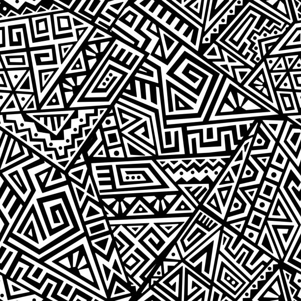Creative Vector Seamless Pattern Creative Ethnic Style Square Seamless Pattern. Unique geometric vector swatch. Perfect for screen background, site backdrop, wrapping paper, wallpaper, textile and surface design. Trendy boho tile. printmaking technique stock illustrations