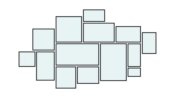 Creative vector Template Collage consisting of 14 frames for a photo of a square and rectangular shape. Creative vector Template Collage consisting of 14 frames for a photo of a rectangular shape. grid pattern photos stock illustrations