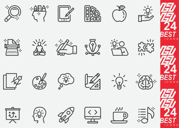 Creativity and Designer Line Icons Creativity and Designer Line Icons writing activity patterns stock illustrations