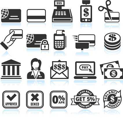 Credit Card black and white royalty free vector icon set