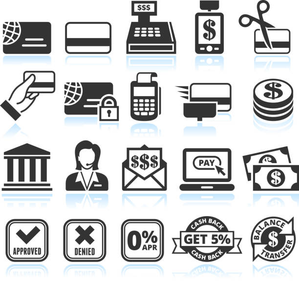 Credit Card black and white royalty free vector icon set Credit Card Black and White Set irs stock illustrations
