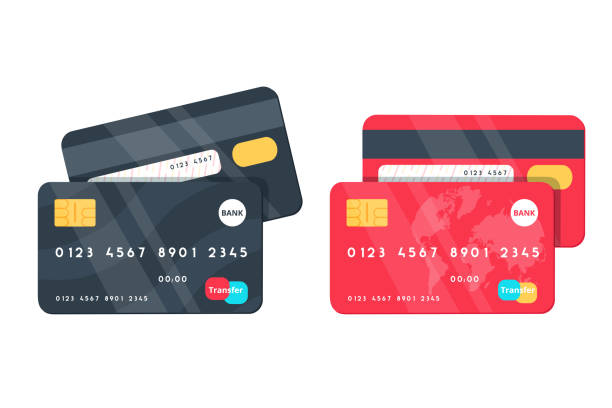 Credit Cards illustrations. Front and Back views. Credit Cards illustrations. Front and Back views. Detailed credit cards set with colorful abstract design background. Vector illustration design EPS10 credit card stock illustrations