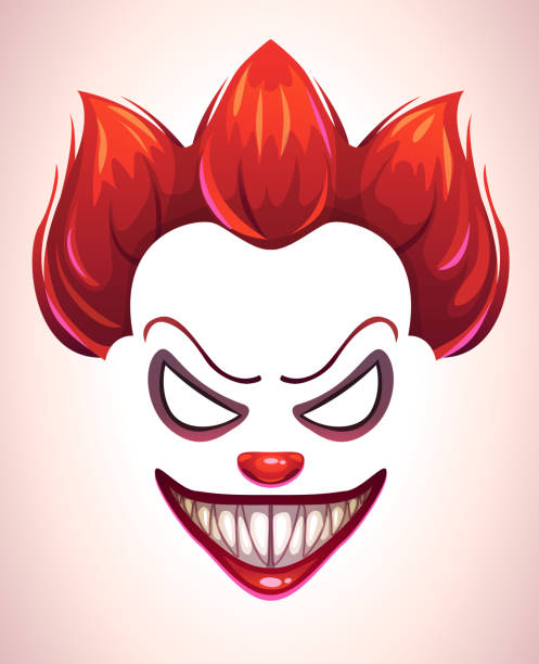 Creepy clown mask Creepy clown mask. Vector angry Joker face elements for scary photo decoration. clown stock illustrations