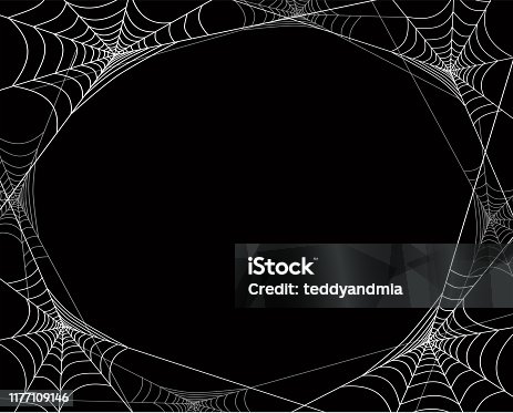 istock Creepy spider webs frame for Halloween party posters, web banners, cards, invitations. 1177109146