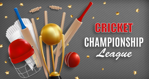 illustrazioni stock, clip art, cartoni animati e icone di tendenza di poster vettoriale del campionato di cricket, modello banner - pioli
