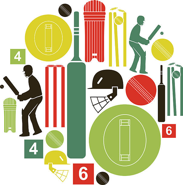 illustrazioni stock, clip art, cartoni animati e icone di tendenza di set di icona di cricket - pioli