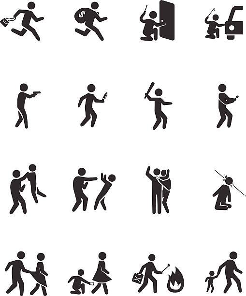 Crime activities icons - Illustration A set of pictograms representing criminal, robber, burglar, kidnapper rapist, and thief. Related vector icons for your design and application. violence stock illustrations