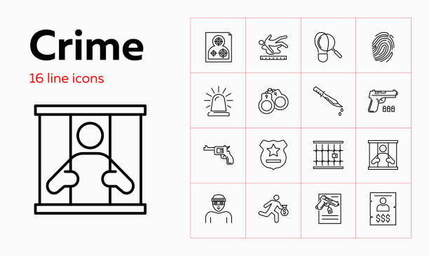 crime line icon gesetzt - cyber crime capture stock-grafiken, -clipart, -cartoons und -symbole