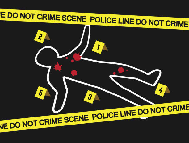 Crime scene with police tape flat icon. Vector Crime scene with police tape flat icon. Vector illustration murder stock illustrations